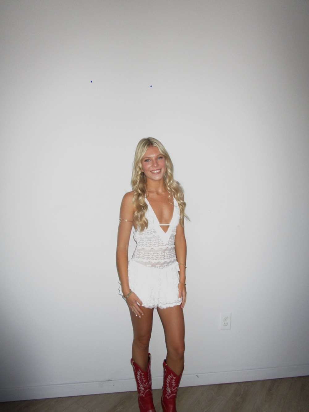 White Lace Romper with Deep V-Neck